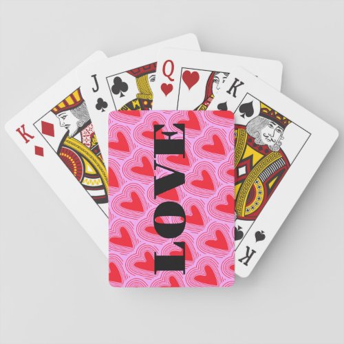 Retro Red Love Hearts Black Love Valentines Playing Cards