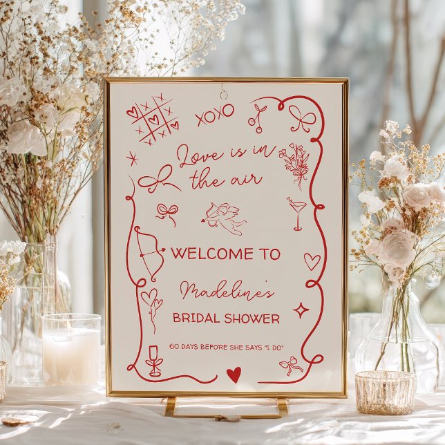 Retro Red Love in the air welcome bridal shower Poster (Retro Red Love in the air welcome bridal shower Poster)