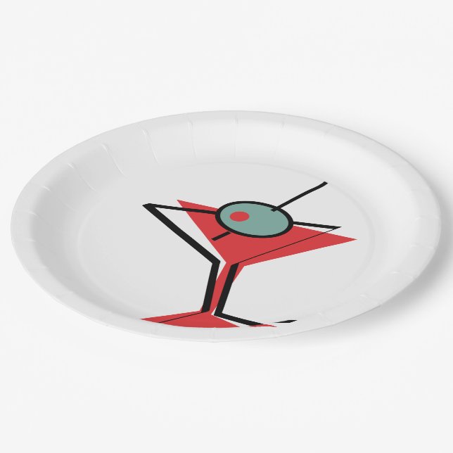 Retro Red Martini Paper Plates (Angled)