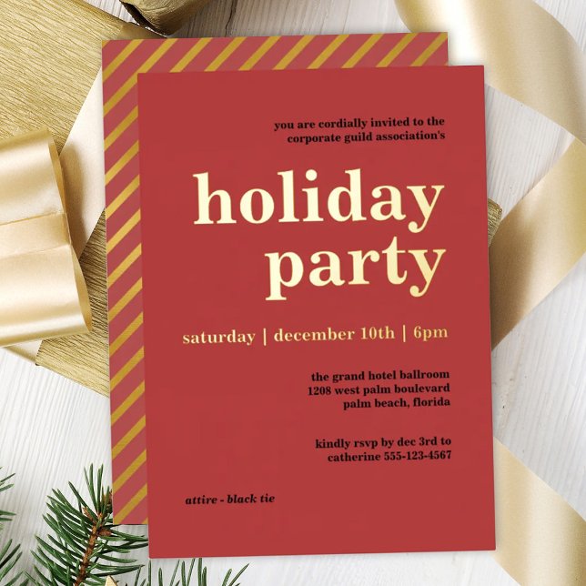 Retro Red Minimalist Corporate Holiday Party Foil Invitation (Creator Uploaded)