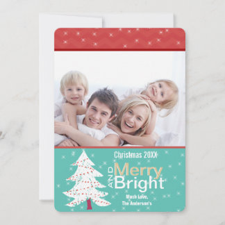 Retro Red Mint Pine Tree Merry Bright Photo Card