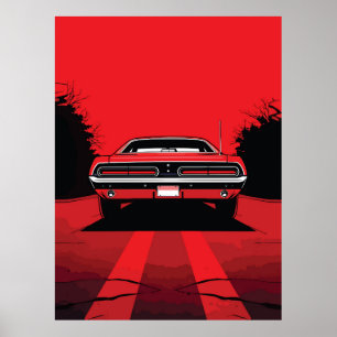 Retro Red Muscle Car Rear Pop Art Illustration Poster