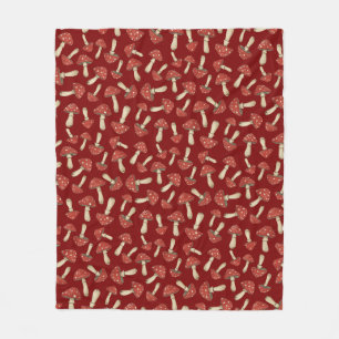 Retro Red Mushroom Pattern -Cottagecore Soft Cozy  Fleece Blanket