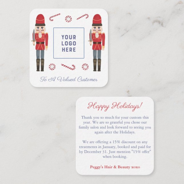 Retro Red Nutcracker Business Logo Happy Holidays  Note Card (Front/Back)