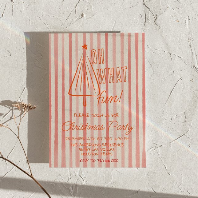 Retro Red Oh What Fun Christmas Drawn Tree Party Invitation (Creator Uploaded)