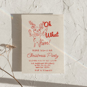 Retro Red Oh What Fun Christmas Reindeer Party  Invitation