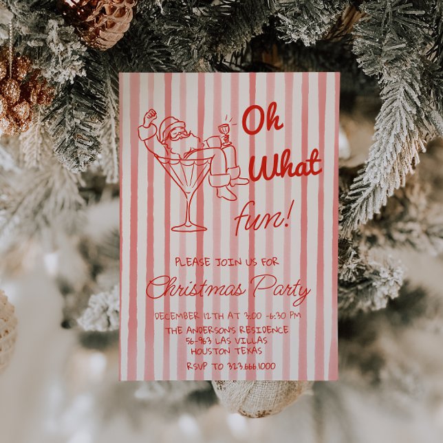 Retro Red Oh What Fun Christmas Santa Claus Party Invitation (Creator Uploaded)