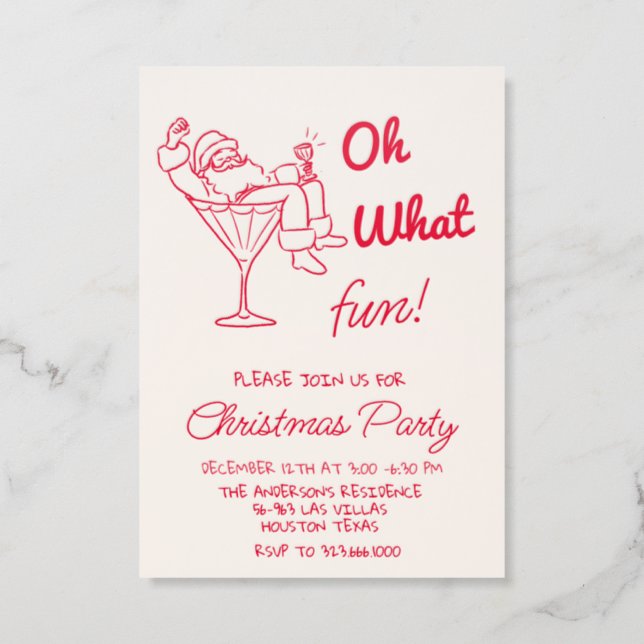 Retro Red Oh What Fun Christmas Santa Claus Party  Letterpress Photo Cards (Front)