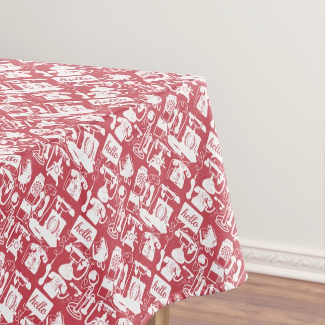 Retro Red or Any Color Telephone Pattern Tablecloth (In Situ)