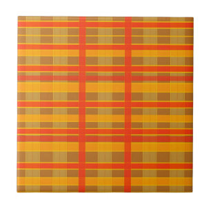 Retro Red Orange Check Plaid Pattern Ceramic Tile