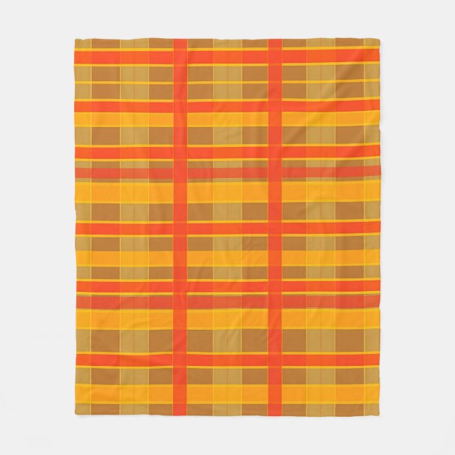 Retro Red Orange Check Plaid Pattern Fleece Blanket (Front)
