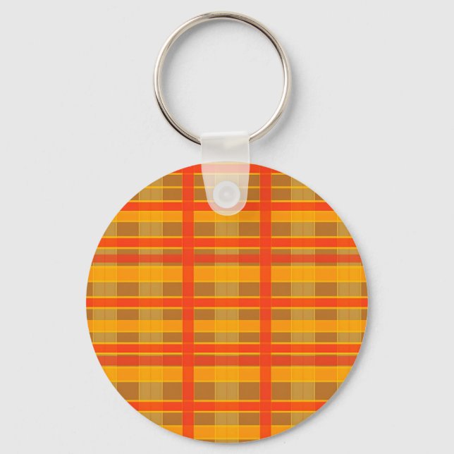 Retro Red Orange Check Plaid Pattern Keychain (Front)