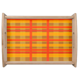 Retro Red Orange Check Plaid Pattern Serving Tray