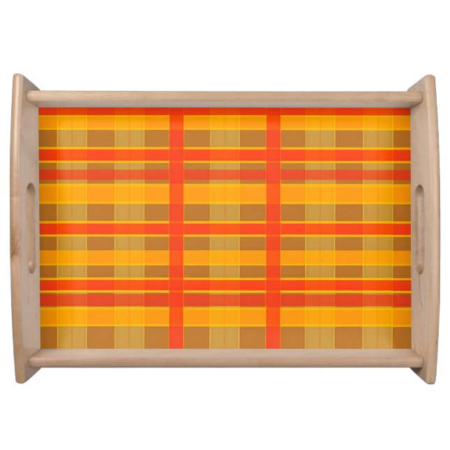Retro Red Orange Check Plaid Pattern Serving Tray (Front)