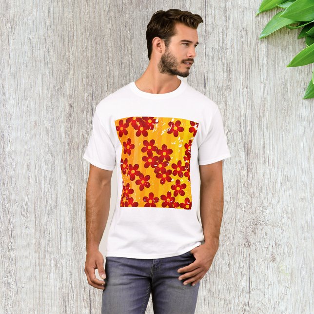 Retro Red Orange Floral T-Shirt (Creator Uploaded)