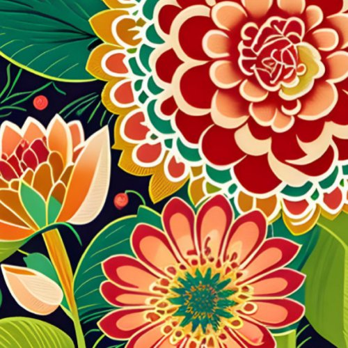 Retro Red Orange Green Floral Boho Hippie Tapestry