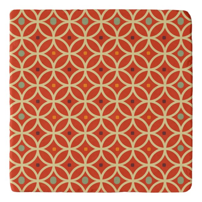 Retro Red Orange Mid Century Modern Geometric Trivet (Front)
