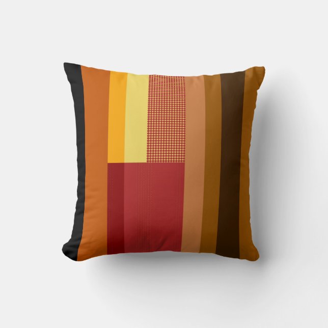 Retro Red Orange Yellow Cream Dots Striped Pattern Throw Pillow (Front)