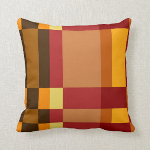 Retro Red Orange Yellow Cream Striped Pattern Throw Pillow