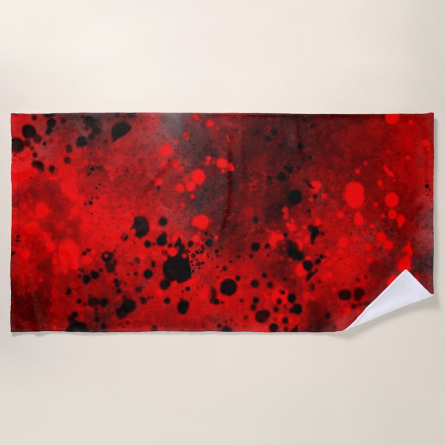 Retro Red Paint Splatter  Beach Towel (Front)