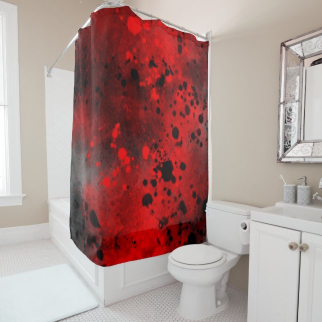 Retro red Paint Splatter  Shower Curtain (In Situ)