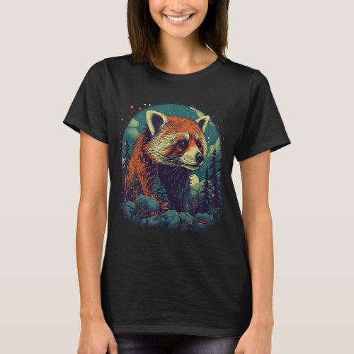 Retro Red Panda Nature Forest Graphic Animal Desig T_Shirt