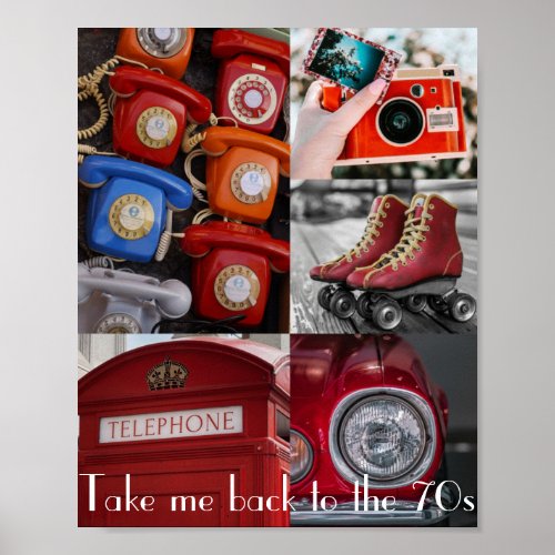 Retro Red Phones Camera Nostalgic Collage Colorful Poster