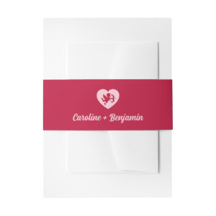 Retro Red Pink Cupid Heart Wedding Invitation Belly Band