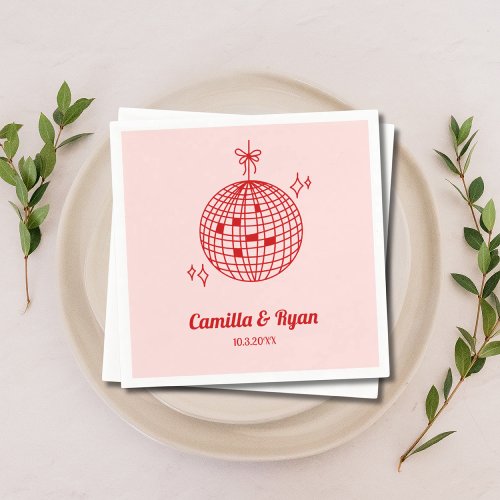 Retro Red  Pink Disco Wedding Decor Napkins