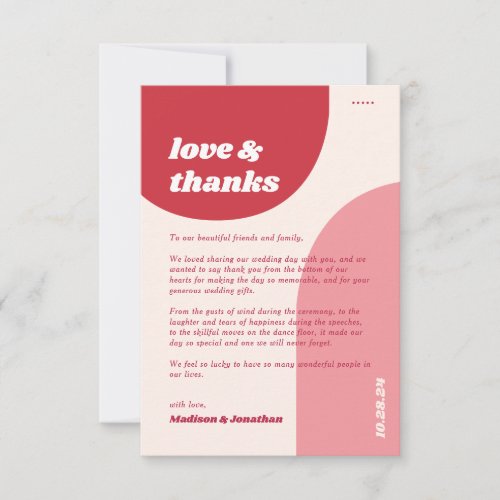 Retro Red Pink Geometric  Love  Thanks Wedding Thank You Card