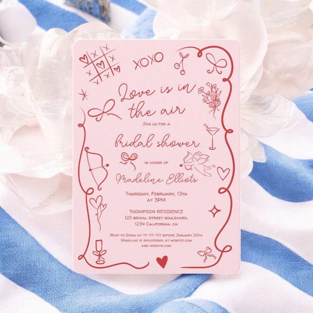 Retro Red Pink Love in the air bridal shower Invitation (Retro Red Pink Love in the air bridal shower Invitation)