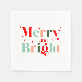 Retro Red Pink & Mint Merry and Bright Christmas Napkins