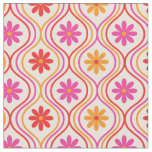 Retro Red Pink Orange Flowers on Ogee Pattern Fabric
