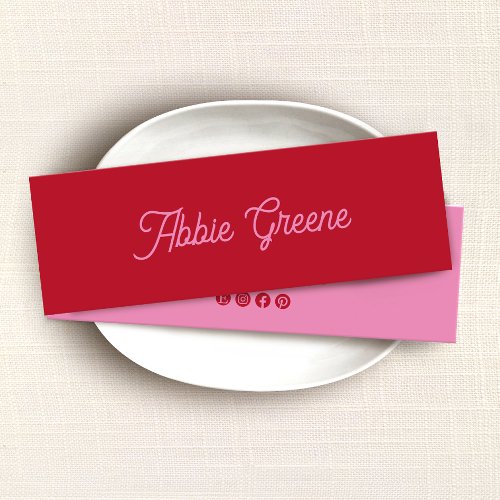 Retro Red Pink Script Modern Mini Business Card