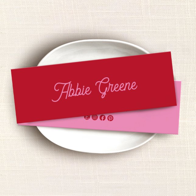 Retro Red Pink Script Modern Mini Business Card (Creator Uploaded)