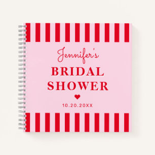 Retro Red & Pink Stripes Bridal Shower Guestbook Notebook