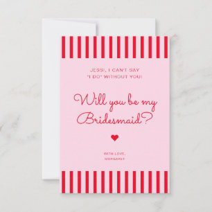 Retro Red & Pink Stripes Bridesmaid Proposal Card