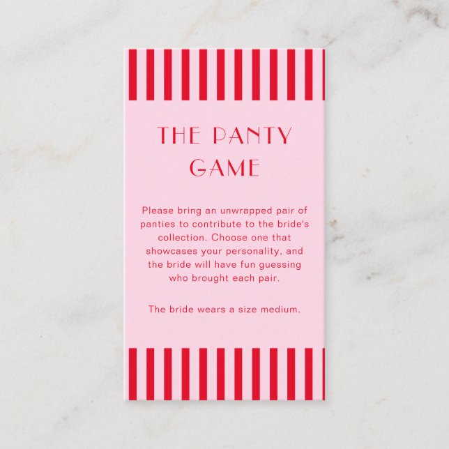 Retro Red & Pink Stripes The Panty Game  Enclosure Card (Front)