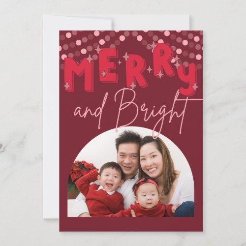 Retro Red Pink Vibrant Arch Photo Frame Christmas Holiday Card