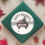 Retro Red Plaid Christmas Truck Custom Family Name Classic Round Sticker<br><div class="desc">Add a personal touch to your presents with our retro red plaid Christmas truck gift stickers! Featuring your custom family name,  they bring festive charm and nostalgia to all your holiday gift wrapping.</div>