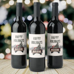 Retro Red Plaid Christmas Truck Custom Family Name Wine Label<br><div class="desc">Add a festive flair to your wine bottles with our retro red plaid Christmas truck wine label! Customized with your family name,  it's the perfect personal touch for holiday gatherings or gift giving.</div>