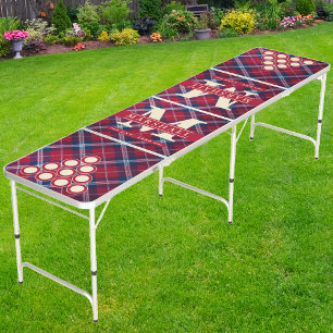 Retro Red Plaid Monogram & Name Overlay Beer Pong Table