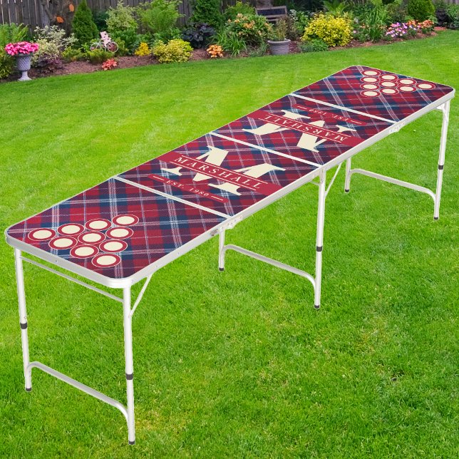 Retro Red Plaid Monogram & Name Overlay Beer Pong Table (Creator Uploaded)