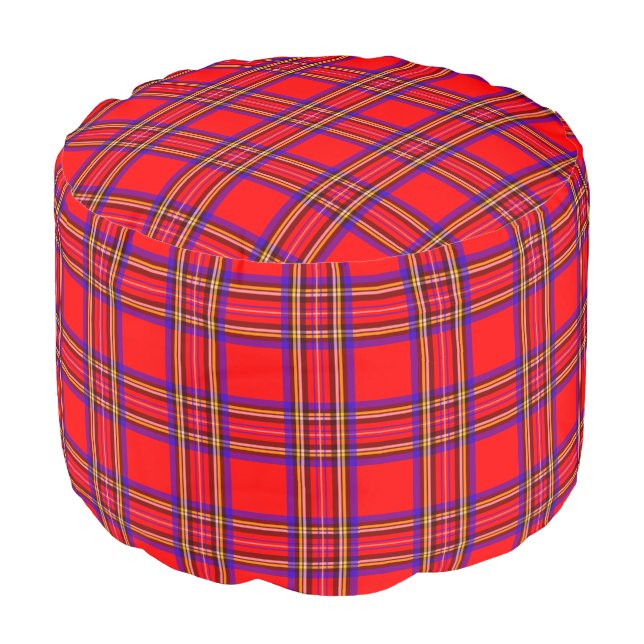 Retro Red Plaid Pillow Pouf Ottoman Seat (Angled Front)