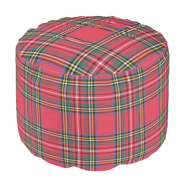 Retro Red Plaid Round Pouf (Angled Back)