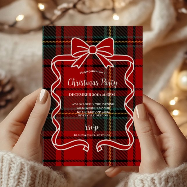 Retro Red Plaid Whimsical Christmas  Invitation (Creator Uploaded)