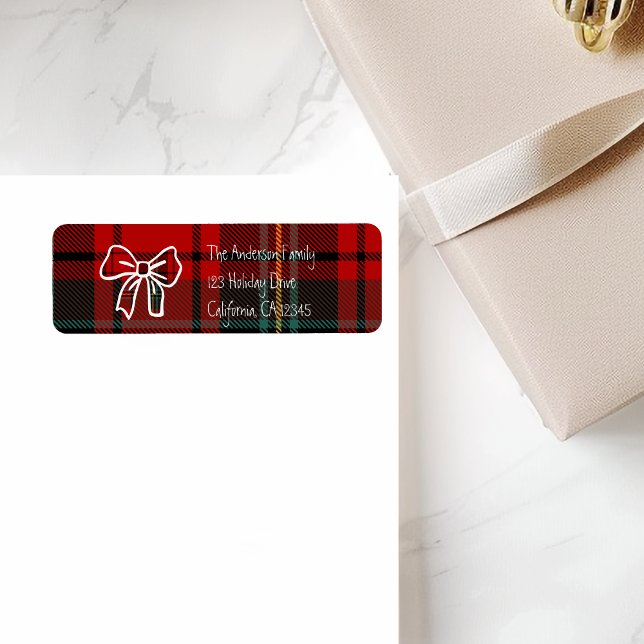 Retro Red Plaid Whimsical Christmas  Label (Creator Uploaded)