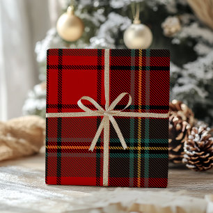 Retro Red Plaid Whimsical Christmas Wrapping Paper