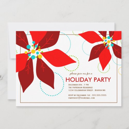 Retro Red Poinsettia Christmas Holiday Party Personalized Announcement