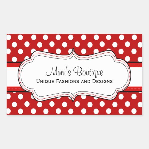 Retro Red polka dot business rectangular stickers